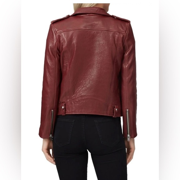 IRO Ebenya moto jacket red maroon lamb leather biker zipper fall autumn small - Picture 4 of 16